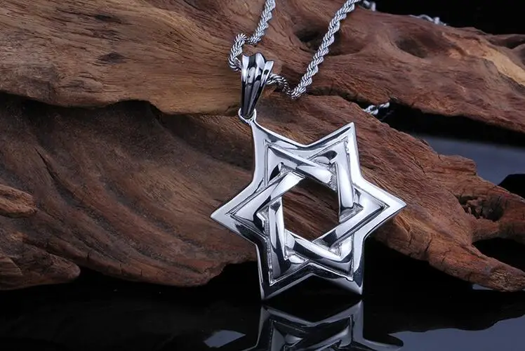 Мужская Серебряная 316L нержавеющая сталь большая звезда Давида, кулон ожерелье с 3 мм* 23," Твист цепи высокое качество Байкер ювелирные изделия