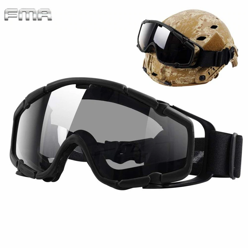 FMA-gafas de seguridad militares para casco, lentes tácticos anti-vaho, balísticos Airsoft, con rieles laterales BK y lente limpia