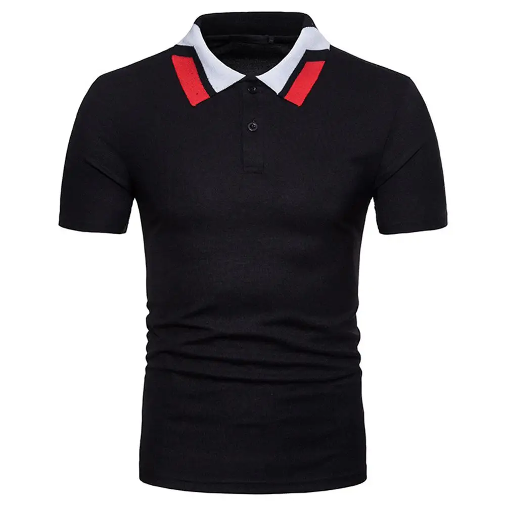 Men Short-sleeve TOPS with Color-matching Collar Summer Tops Young Man Fashion Plus SIze Solid White TOPs SAN0 | Мужская одежда