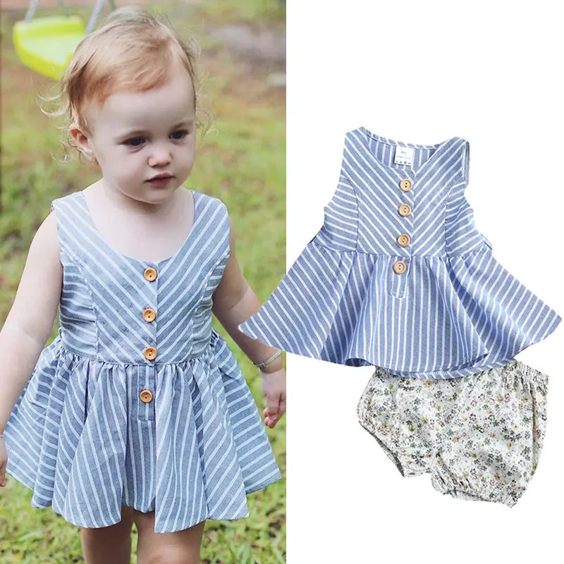 

Hot 6M-4Y Toddler Kid Baby Girl Summer Clothes Button Tops T Shirt Tutu Dress Floral Shorts Outfits Set Cute Casual 2Pcs