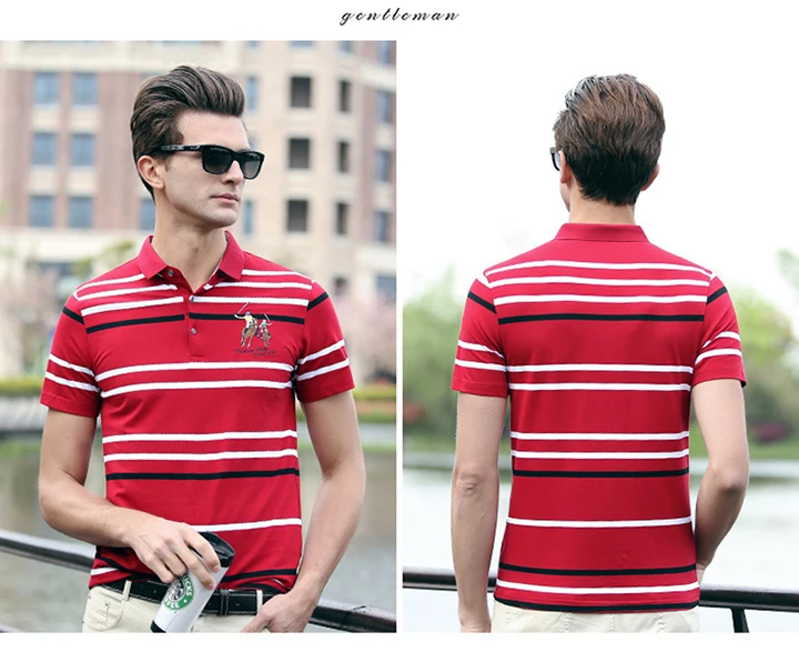 Grand Hommes Broderie Полосатое поло Chemises Slim Fit с отложным воротником Col Raye Polo Chemises Hommes Nouveau Coton поло для мужчины