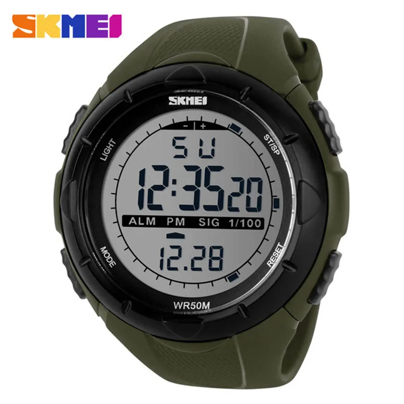 SKMEI спортивные часы для мужчин Открытый Топ браслет Chrono LED дисплей мужские