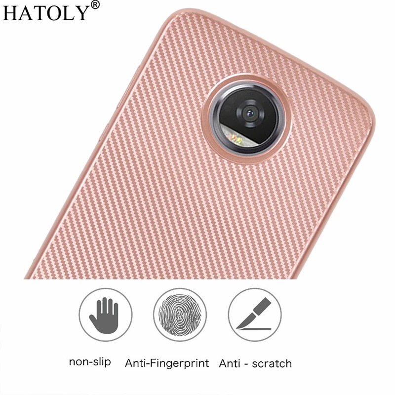 Чехол HATOLY для Motorola Moto Z2 Play Ультратонкий Мягкий чехол из ТПУ и углеволокна задняя