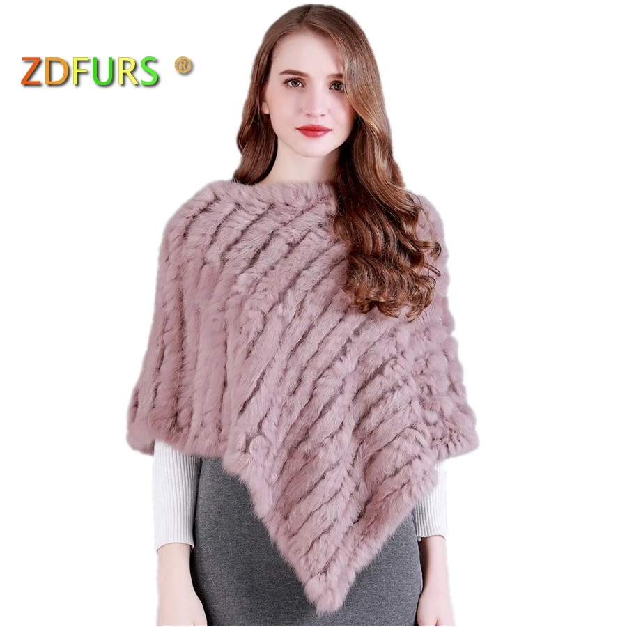 ZDFURS * Настоящее Вязаное пончо из кроличьего меха шарфы пашмины Женский пуловер