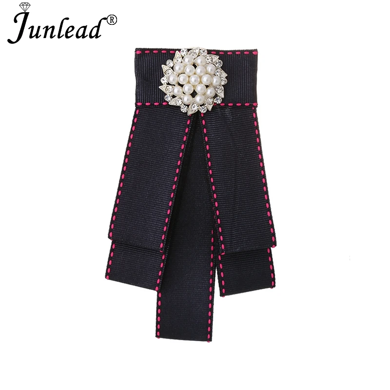 Junlead Charm Simulated Pearl Buckle Bowknot Statement Tie Broch Jewelry Cloth Corsage Bow Brooch pins for Women dresses Shirts | Украшения