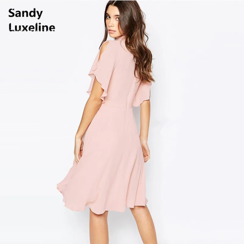 Для женщин летнее платье sexy v шеи Розовые платья Мода бабочка рукава vestido de festa