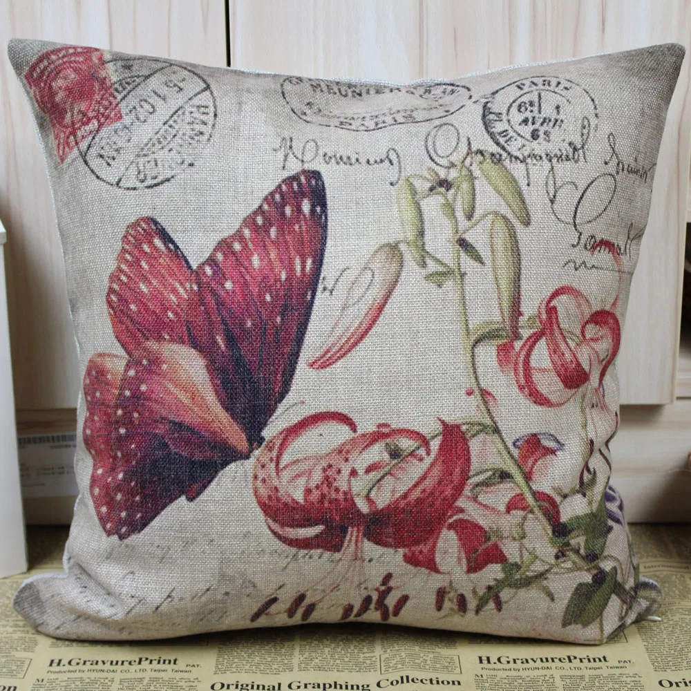 

LINKWELL 45*45 см винтажный льняной хлопковый наволочка с красной бабочкой и цветами