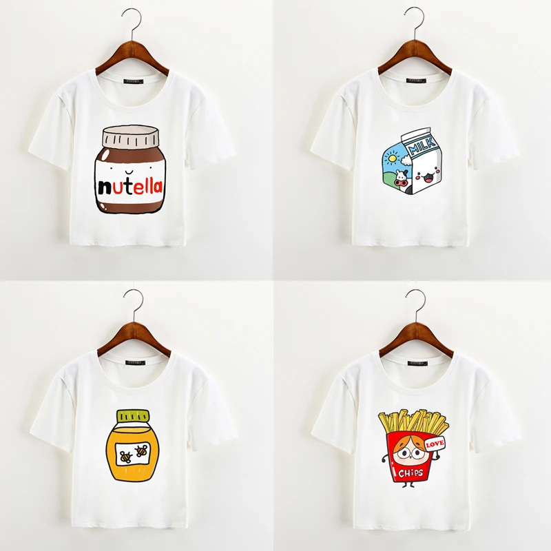 random color Летние женские белые топы с принтом, короткий рукав, Nutella, рубашки Harajuku, фитнес, женская мода, Kawaii, футболка BANVDD01 - Цвет: random color