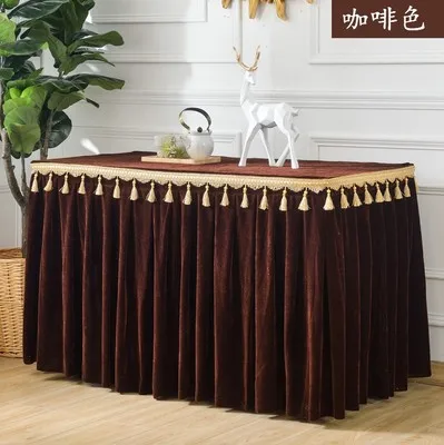 brown Фланелевая прямоугольная скатерть, юбка для стола, мягкая бархатная ткань, юбка для стола, украшение скатерти - Цвет: brown