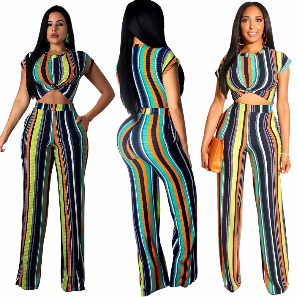 Joiekuno сексуальные длинные Комбинезоны в полоску blusas mujer de moda 2019 комплект из 2