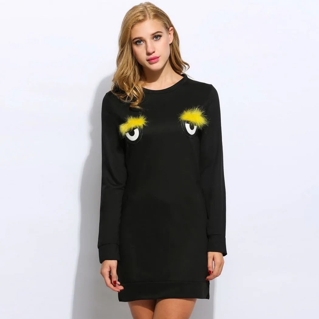 Alishebuy Женщины С Длинным Рукавом O образным Вырезом Пуловер Глаз Pattern Свободные