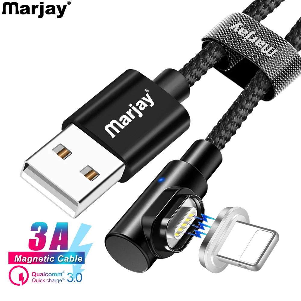 Магнитный USB кабель Marjay 1 м 2 90 градусов 3A зарядное устройство для iPhone 7 8 X XR XS MAX IOS