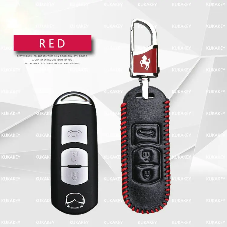 KUKAKEY случае ключевой для автомобиля Mazda 3 5 6 8 CX5 CX7 CX9 M6 GT из натуральной кожи дистанционного смарт-держатель для ключей на сумку для Mazda M2 M3 - Название цвета: 3 Button Red
