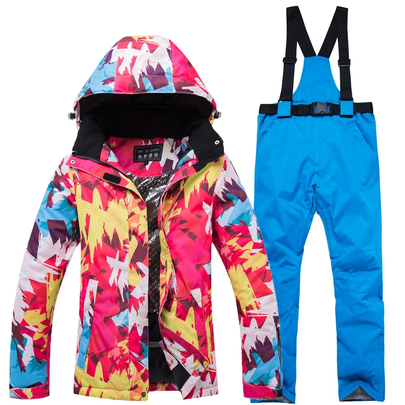 Новый цветной толстый теплый лыжный костюм Женские ветрозащитные