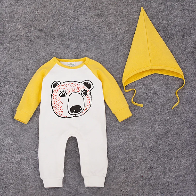 2016 детская одежда комбинезон + шляпа детские цельный новорожденных комбинезоны с