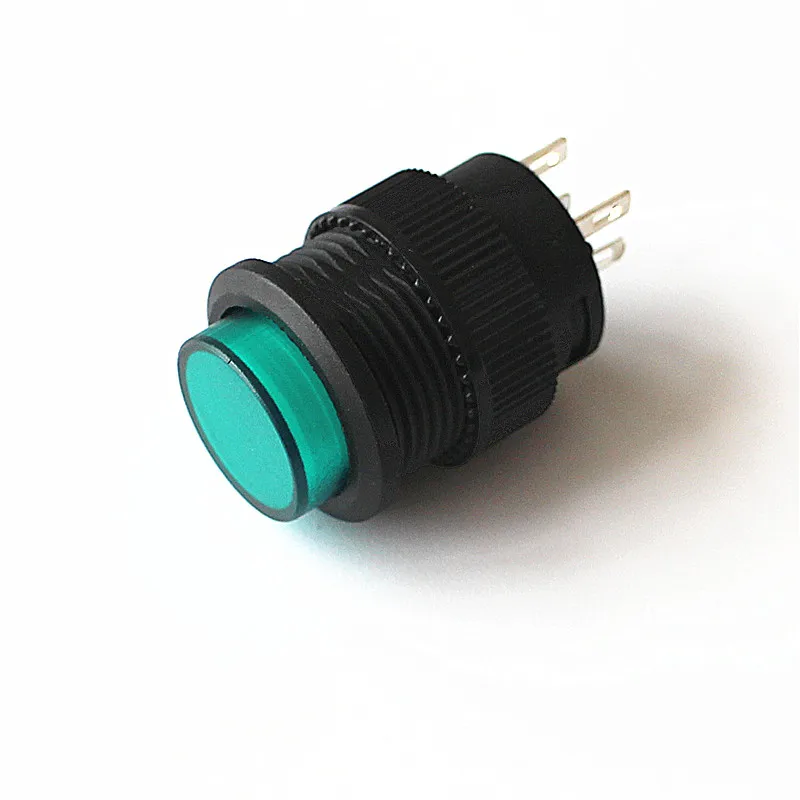 JOYING LIANG R16-503BD No Lock Green with Light Push Button Switch 4 Feet Small Switches 2PCS