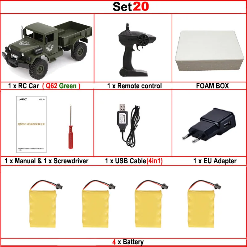 Set20 JJRC Q62 Q63 Q64 1/16 2,4G 4WD длительный срок службы батареи внедорожный военный багажник гусеничный Радиоуправляемый автомобиль пульт дистанционного управления внедорожные игрушки детские подарки - Цвет: Set20