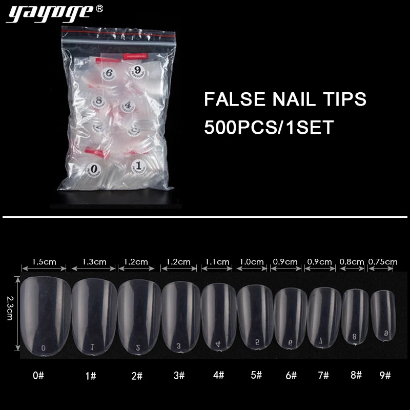 Yayoge накладные ногти, 500 шт., короткие овальные, 10 размеров, прозрачный белый, натуральный цвет, для салона, накладные ногти, инструменты для маникюра, сделай сам