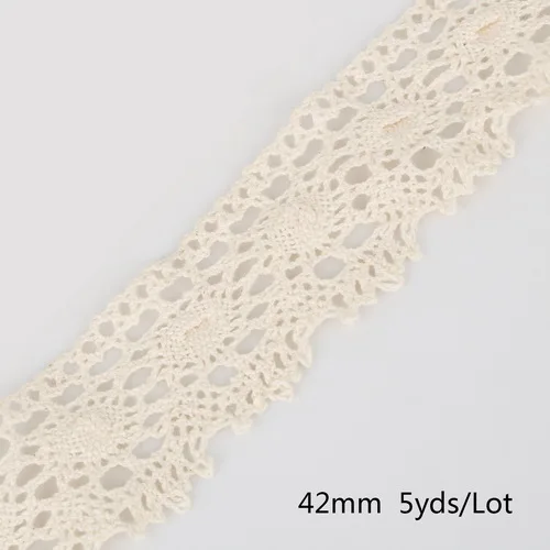 Ivory3 42mm 5 ярдов/партия, белые, черные, бежевые хлопковые кружева, отделка, сделай сам, домашняя одежда, края, обертывание, хлопок, лента, хлопок, материал - Цвет: Ivory3 42mm