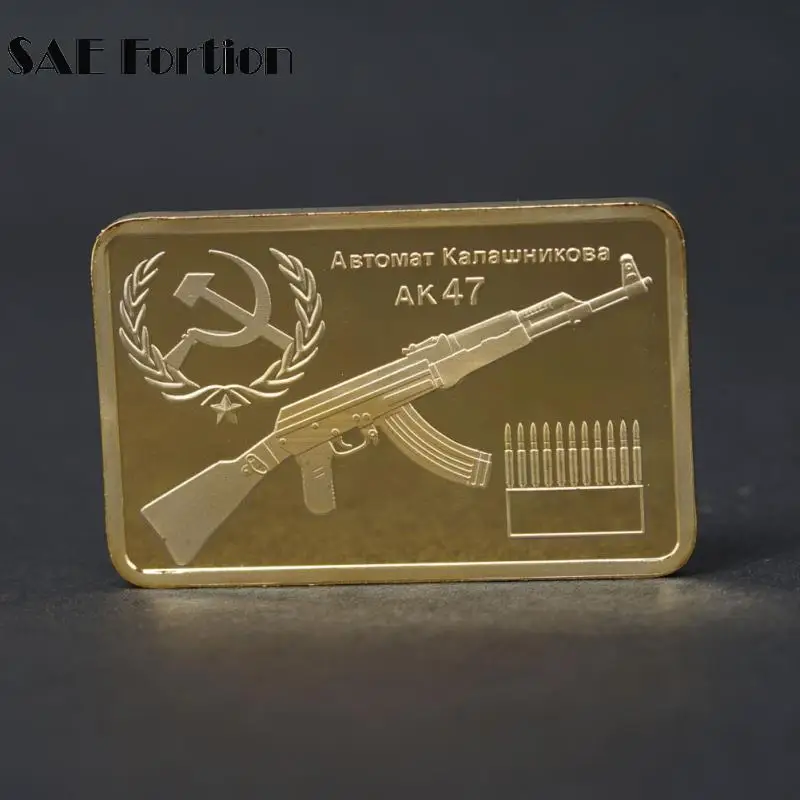 Русский, СССР золотые слитки AK47 винтовка Золотой бар копия золотой слиток s золотой слиток М. Тимофеевича Калашникова монета