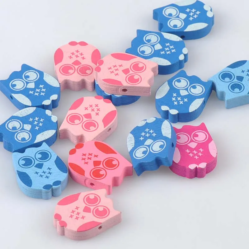 

40 шт., детские деревянные бусины с совами, 24x20 мм
