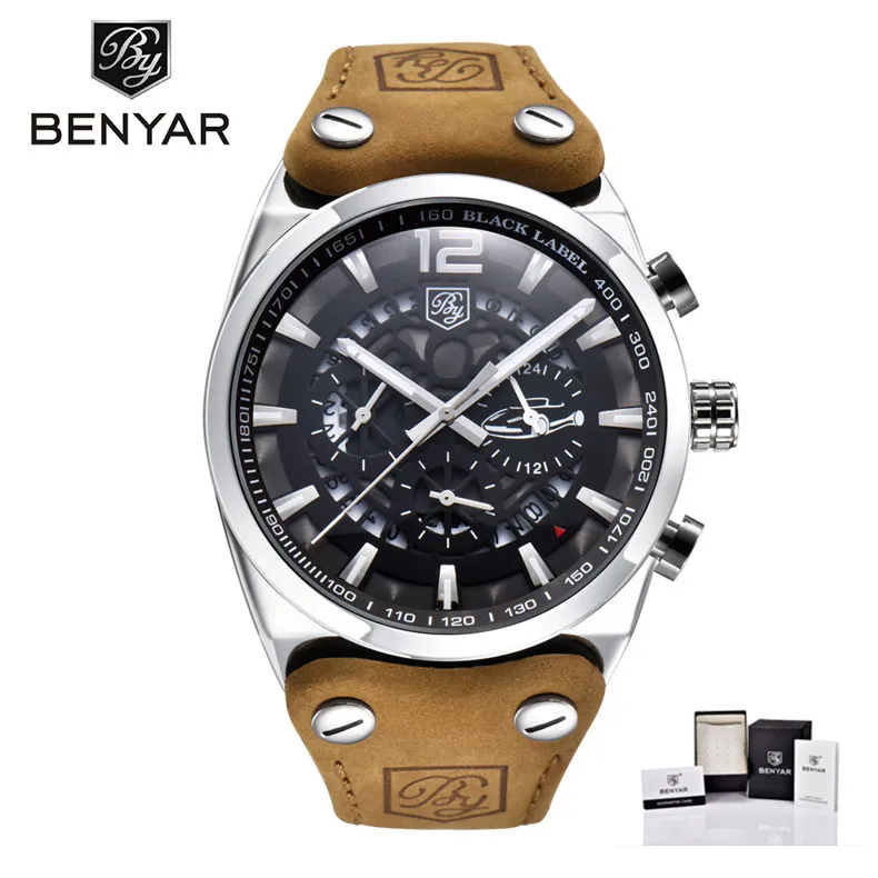 silver white B BENYAR мужские часы Топ Роскошные хронограф спортивные мужские часы модный бренд водонепроницаемые военные часы Relogio Masculino BY-5112M - Цвет: silver white B