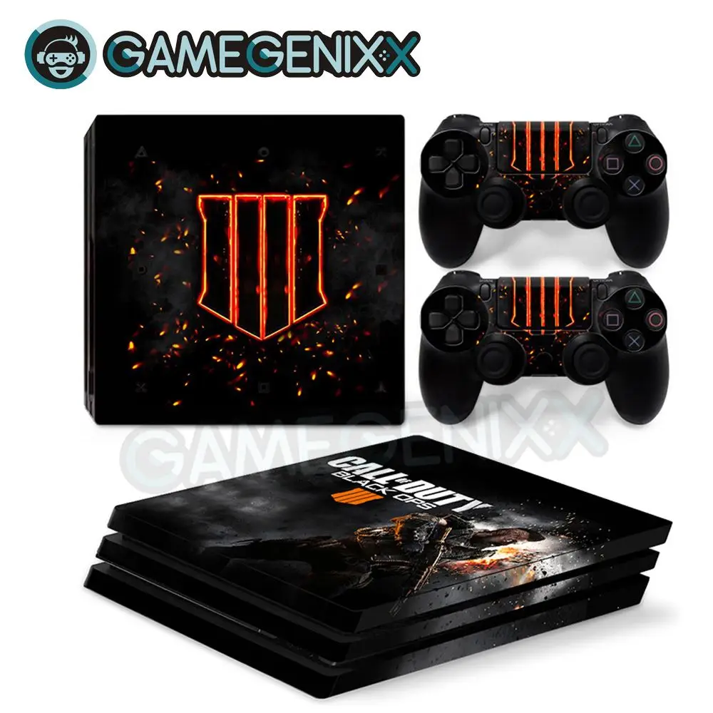 Виниловая наклейка на кожу GAMEGENIXX для консоли PS4 Pro и 2 контроллера черный