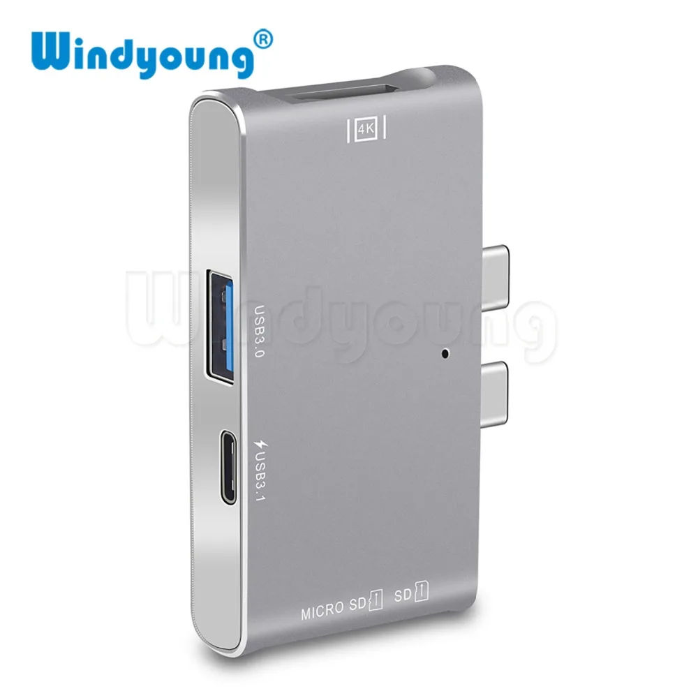 USB концентратор Windyoung HDMI 4k для MacBook Pro thunderbolt 3 Type C с кардридером TF SD карт быстрое