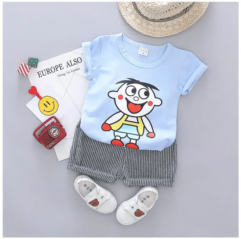 ZWXLHH 2019 Summer Baby Boys Clothing Sets Kids Children Clothes Suits Cartoon T Shirt Striped Shorts Infant Toddler Casual Suit | Детская