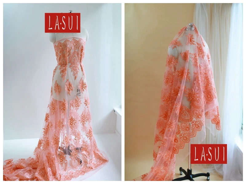 LASUI оранжевое красное кружевное платье с вышивкой и пайетками в европейском