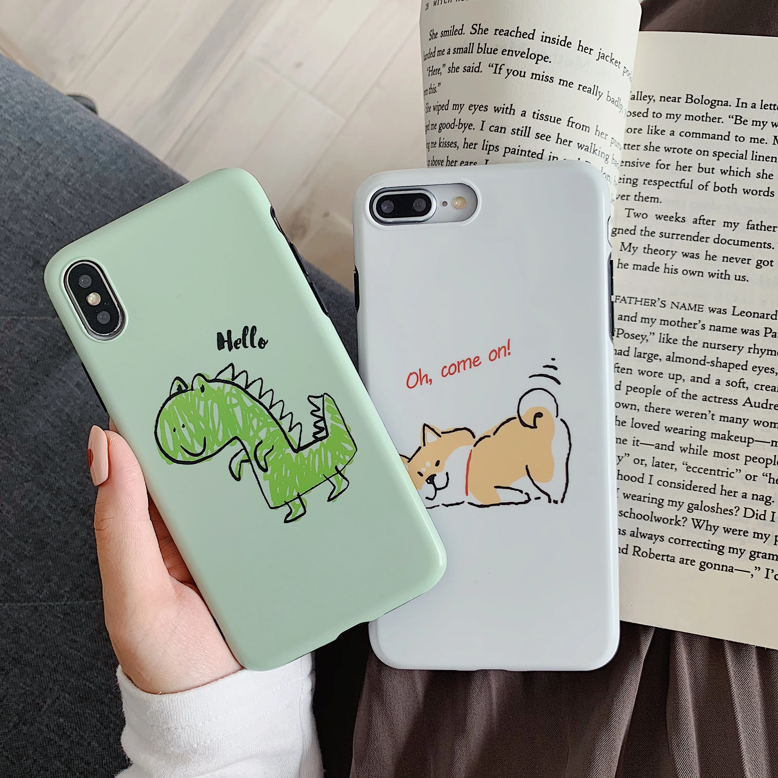 Мультяшный чехол для телефона с изображением Сиба ину и динозавра iPhone 6 6s 7 8 Plus X XS