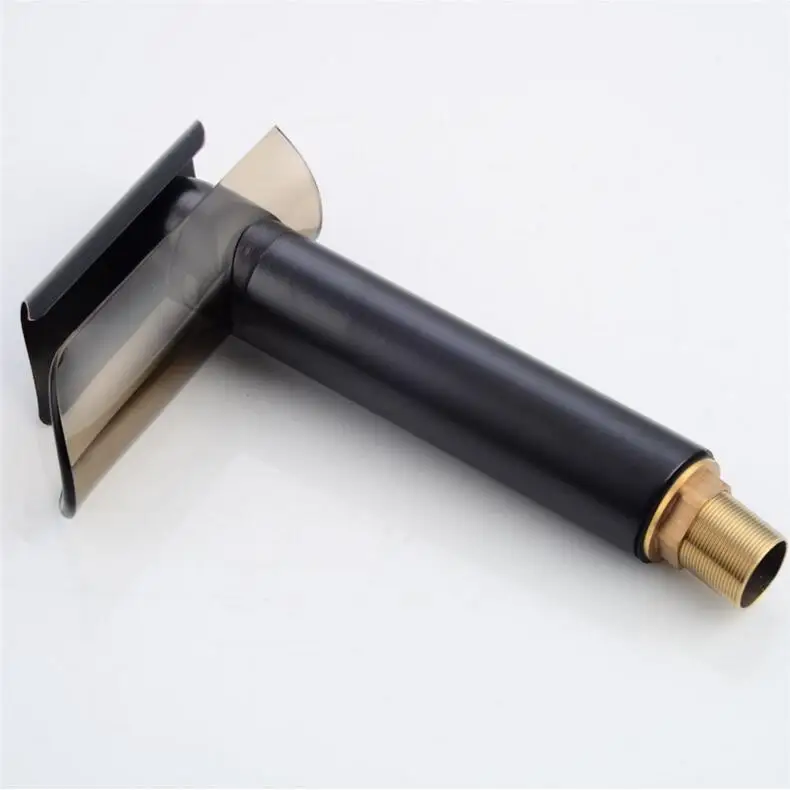 Смеситель для ванной комнаты черный бронзовый со стеклянным носиком |