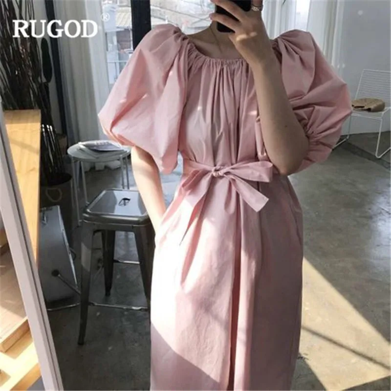 Женское платье с коротким рукавом RUGOD однотонное Плиссированное Повседневное до