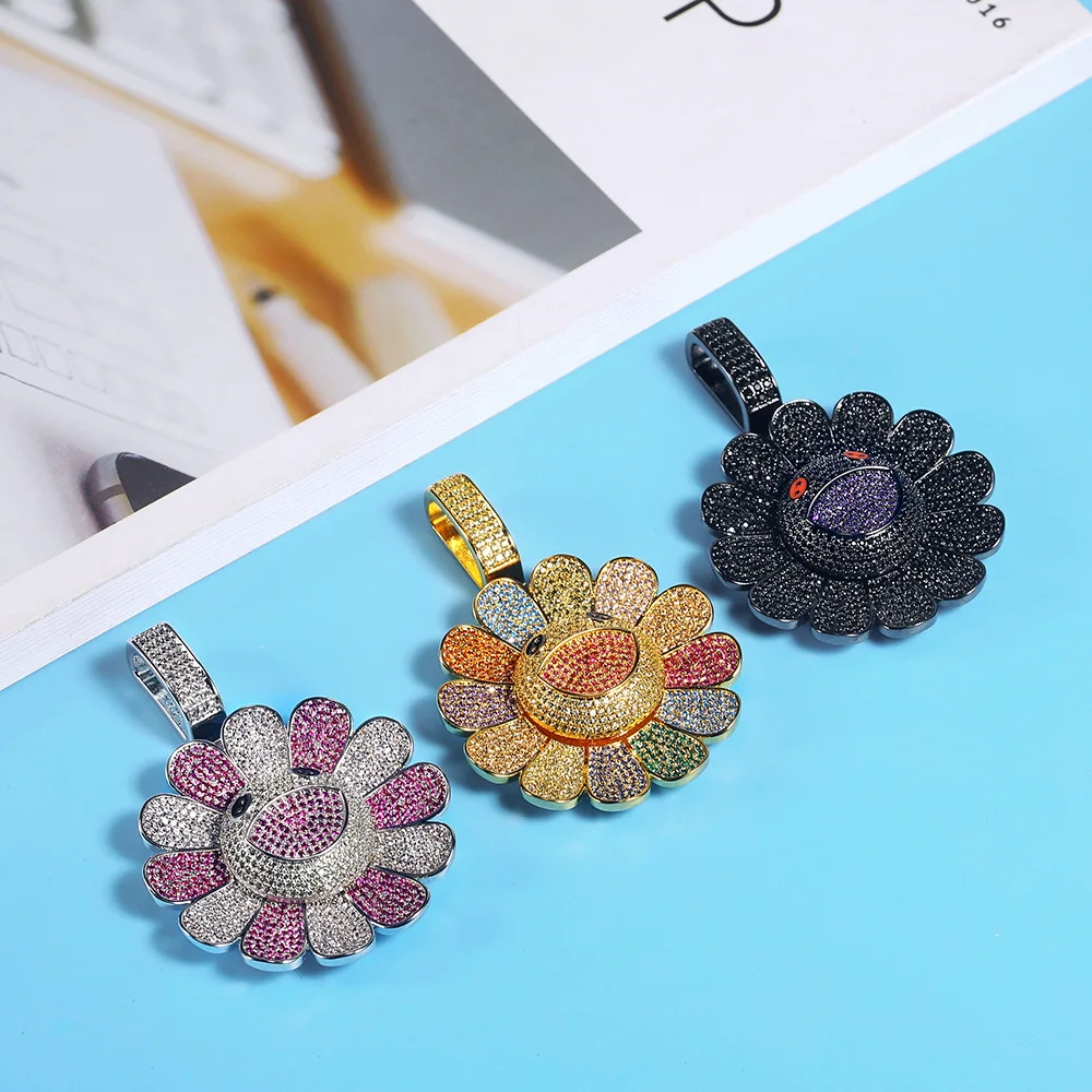 Хип хоп 3A Циркон вращающийся улыбка RotationTakashi Мураками ожерелье из подсолнечника