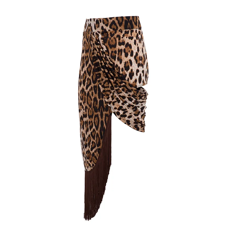 LEOPARD PRINT SKIRT Юбка для латинских танцев с леопардовым принтом, женская модная одежда для бальных танцев, юбки с бахромой для танго ча самбы румбы DC1317 - Цвет: LEOPARD PRINT SKIRT