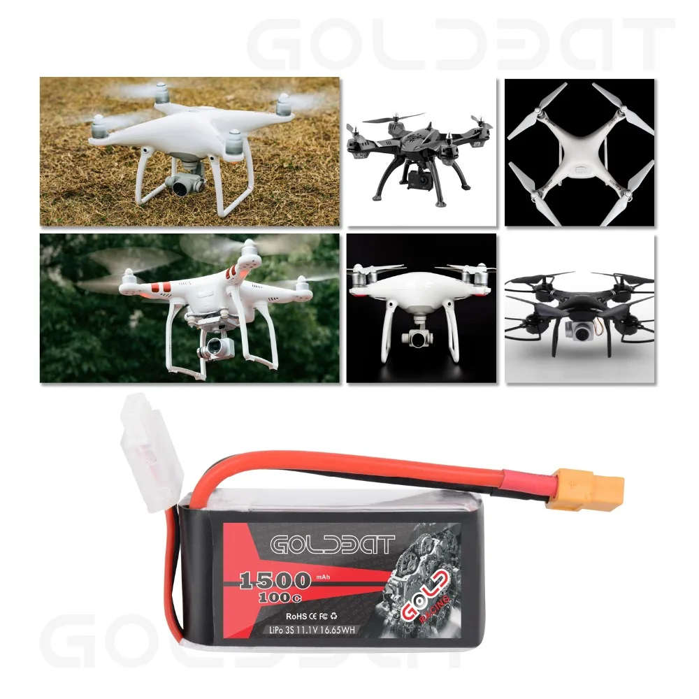 GOLDBAT Lipo батарея 1500mAh 3S 11,1 V 100C батарея 3S Lipo 1500mah батарея 11.1vs мягкий чехол с XT60 разъем для fpv самолета heli