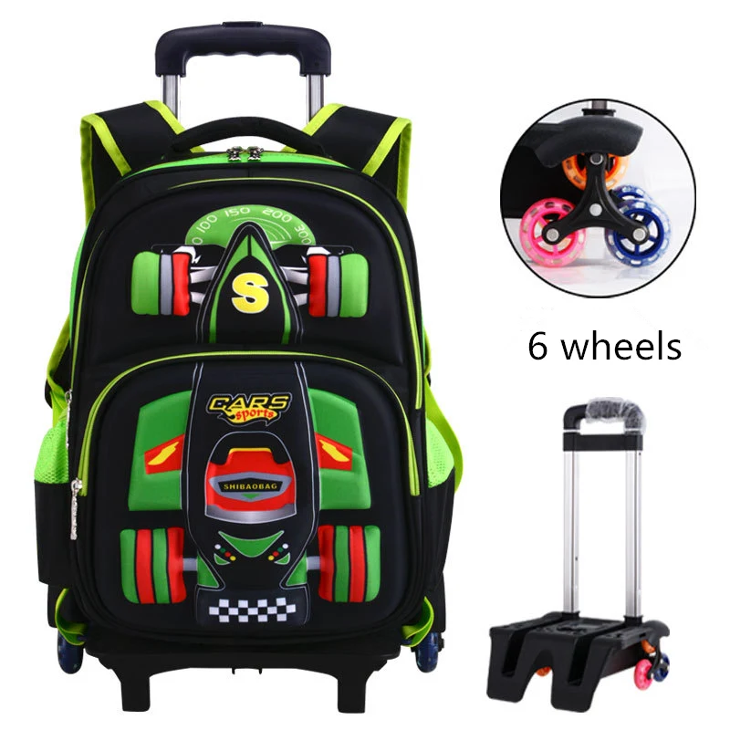 6 wheels green Школьная сумка на колесиках, ортопедические школьные сумки для мальчиков и девочек, Детский водонепроницаемый школьный рюкзак для подростков, детские школьные рюкзаки - Цвет: 6 wheels green
