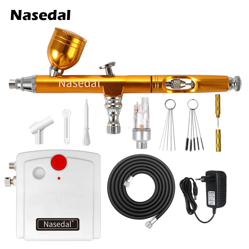 Nasedal Аэрограф компрессор комплект красный/Золотой двойного действия пневматическая кисть краска пистолет макияж ногтей краска спрей пистолет татуировки тела краски автомобиля