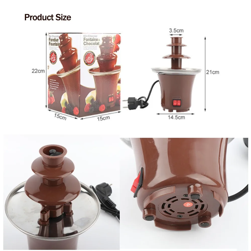

New 3-tier Mini Chocolate Fountain Creative Design Chocolate Melt With Heating Fondue Machine EU Plug