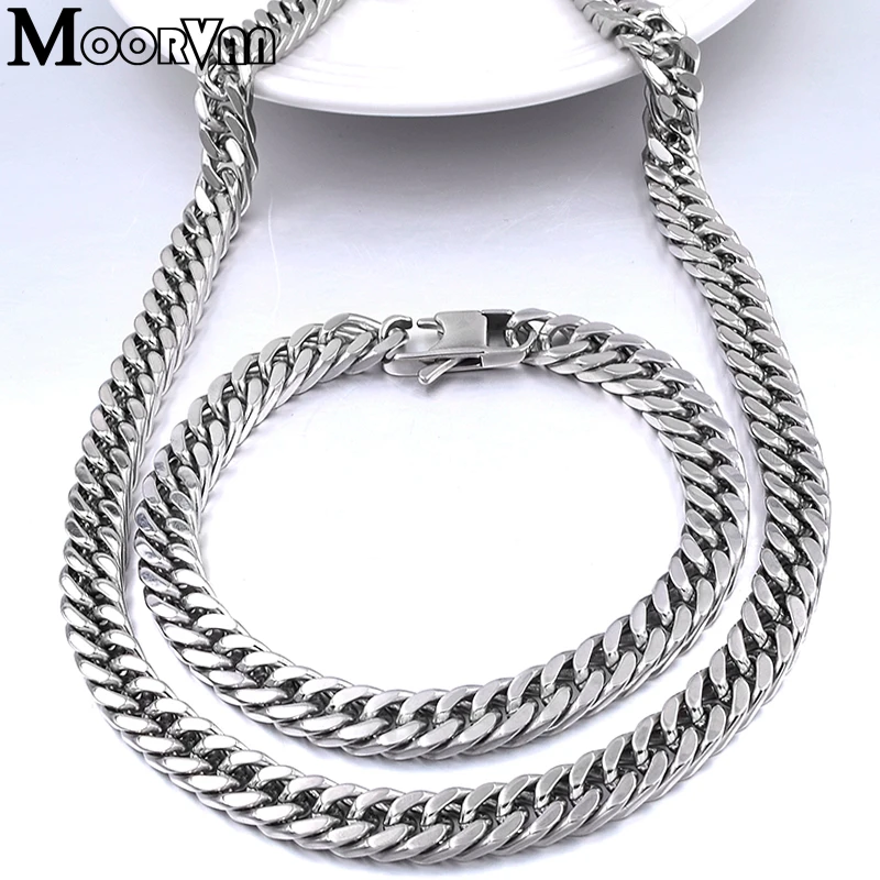 Moorvan 55 см ожерелье 22 см браслет Набор Мода цепь Снаряженная кубинские Украшения Наборы для мужчин Высокое качество