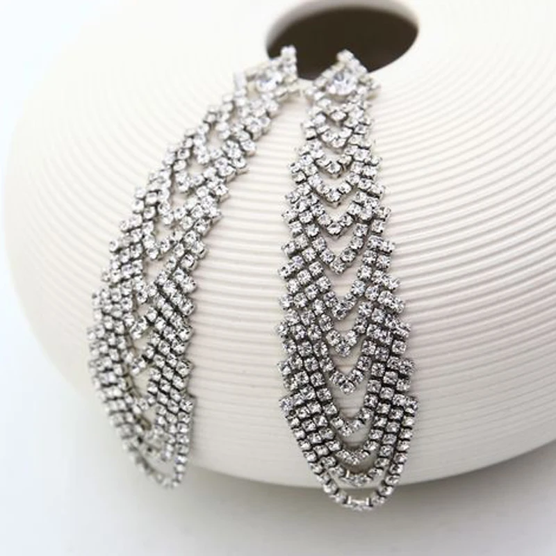 Серьги для невесты со стразами супер-длинные серьги # E170 | Украшения и аксессуары