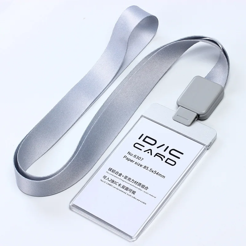 Acrylic Clear Access Card ID IC Card Badge Holder Work Card with Polyester Lanyard,Factory Price, LOGO Custom Lanyard - Цвет: V silver set