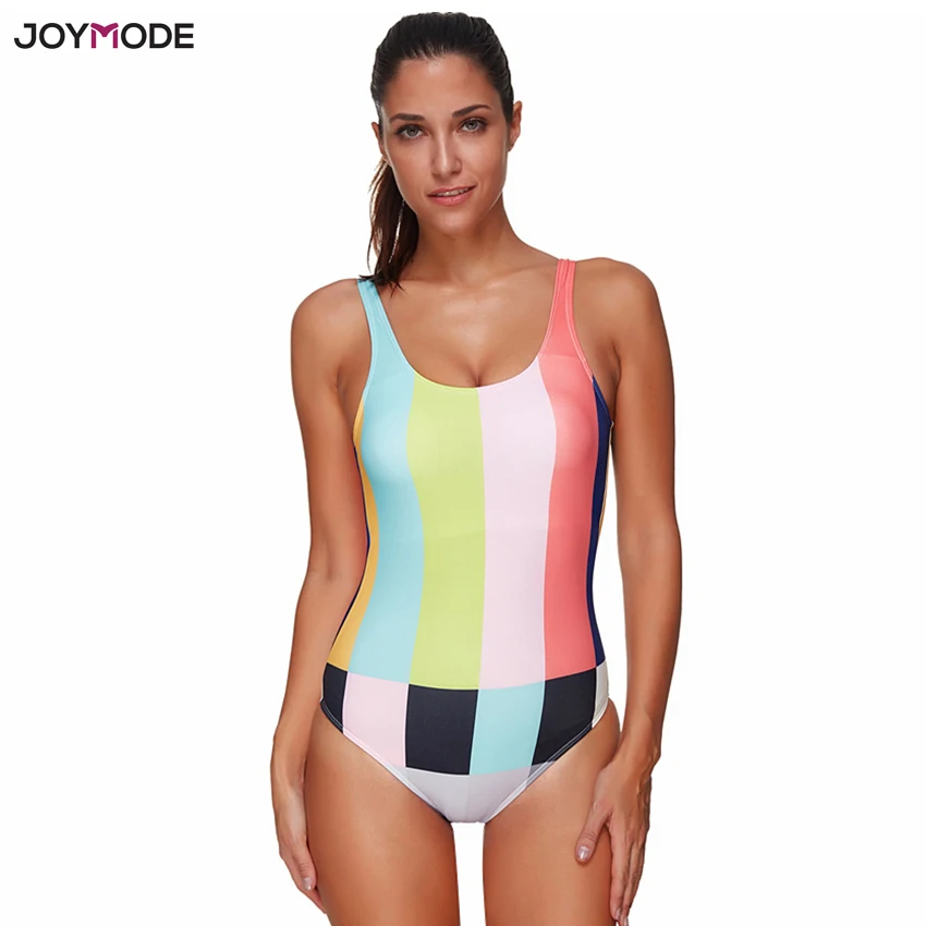 

JOYMODE One Piece Swimwear Women Patchwork Sporty Beachwear Plus Size Swimsuit Padded Vest Swim Sport Wear Backless Bodysuit