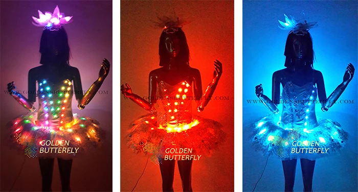 LED Clothing Glowing Dress Fashion Luminous Headdress Talent Show Women Clothes Ballroom Mechanical Dance Accessories | Тематическая