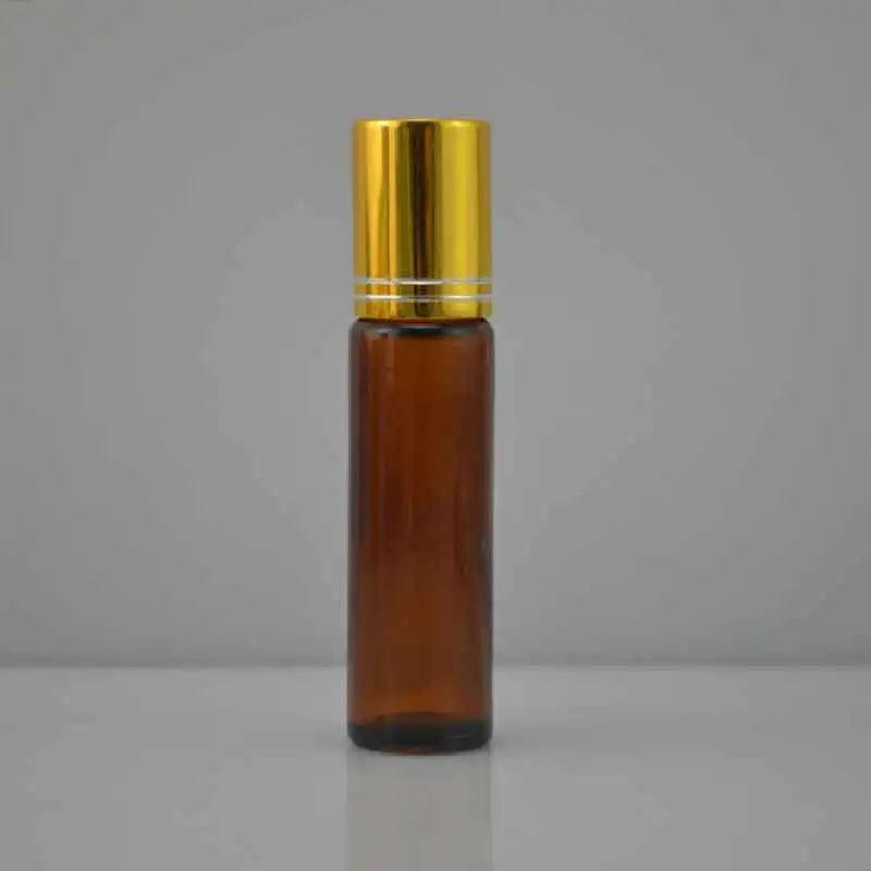 amber 100 шт.* 10 мм Янтарное стекло роликовые бутылочки 1/3 унций стеклянная бутылка с роликом из янтарного стекла флакон для эфирного масла с роликом мяча Золотой колпачок - Цвет: amber