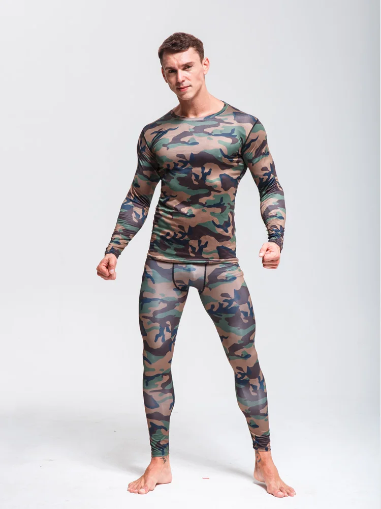 thermal underwear 2 Термобелье мужское зимнее камуфляжное Спортивное Велосипедное нижнее белье базовый слой Мужской комплект для тренировки компрессионное термобелье Рашгард мужской - Цвет: thermal underwear 2