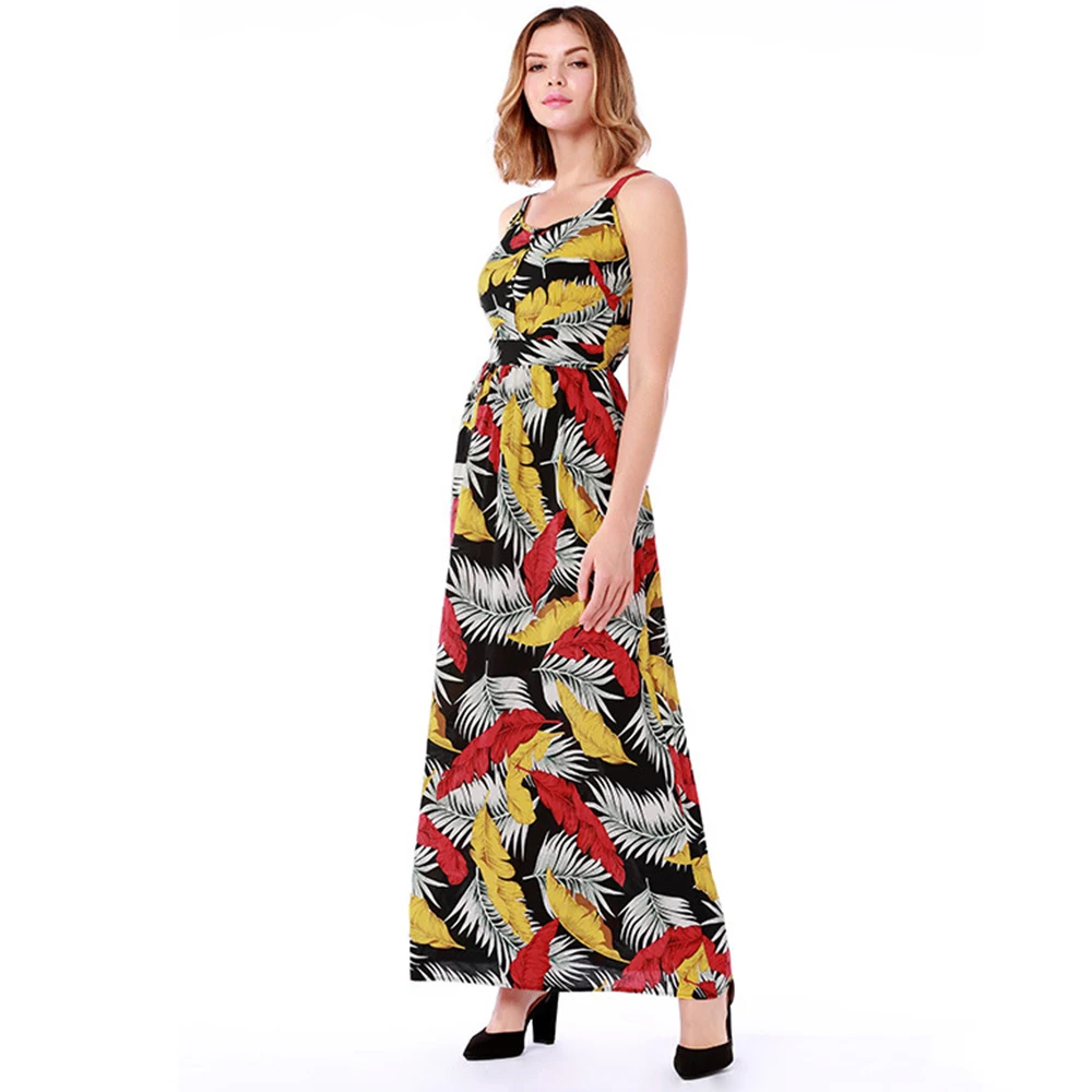 Богемные летние женские длинное платье трапециевидной формы цветочный/перо