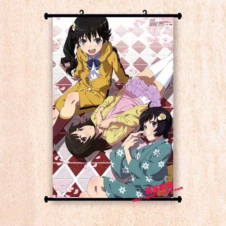 Аниме Bakemonogatari Senjougahara Hitagi & Hachikuji Mayoi Oshino Shinobu домашний декор настенные прокрутки