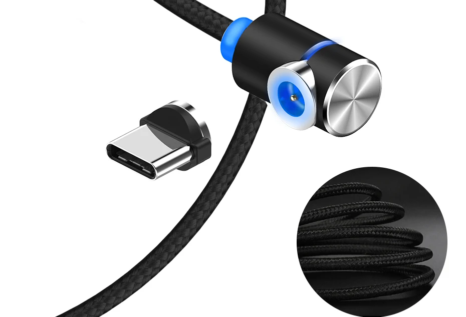 TOPK AM30 1 м и 2 м 90 градусов L Тип Магнитный кабель usb Тип C нейлоновая оплетка светодиодный индикатор type-C кабель для устройств USB C