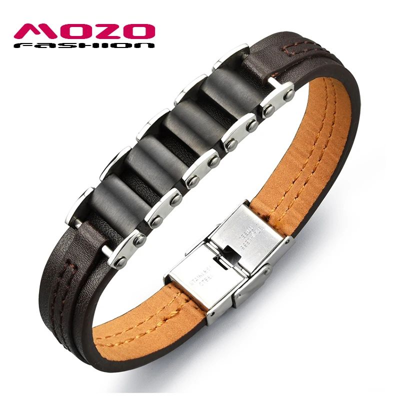 

MOZO FASHION 2020 Men Jewelry Leather Brown Vintage Trendy Bracelets Personality Gifts for Man Creative Charm Accessories 965